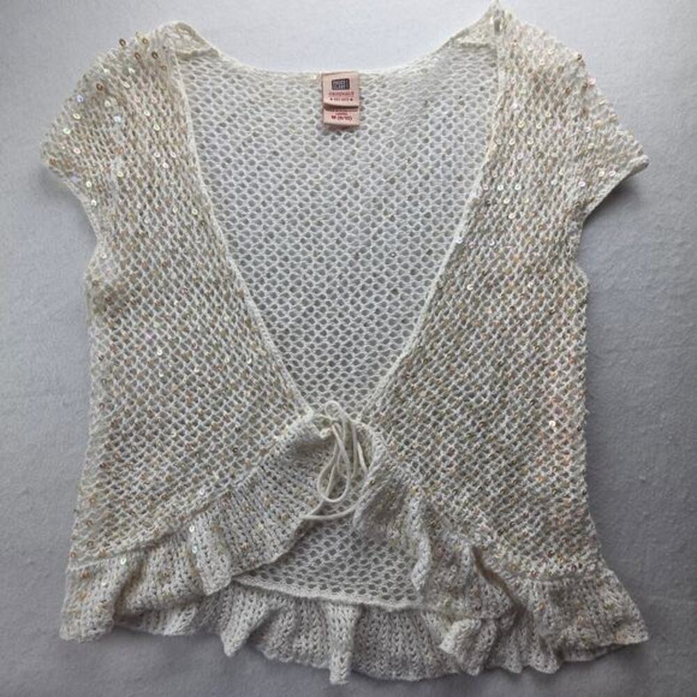 Faded Glory White Crotchet Y2K VTG Vintage Cottage Boho Cardigan Size Medium